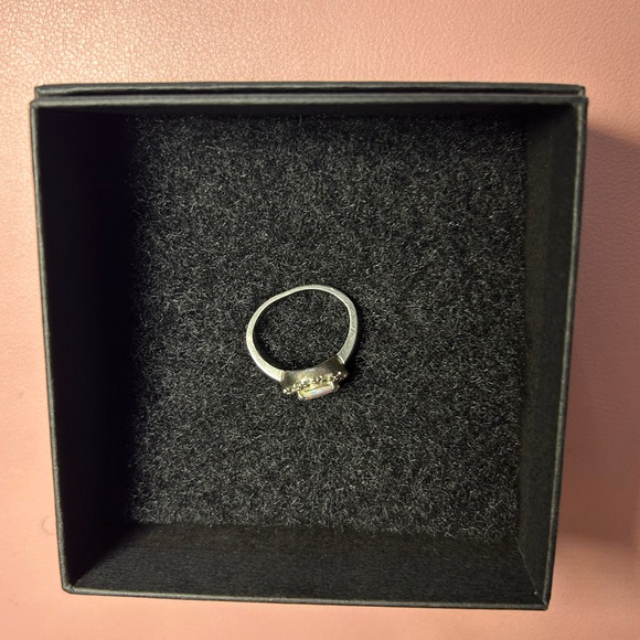 Vintage Style Opal Ring Sterling Silver Size US 7 Simulated Stone Bent Shape - Picture 4 of 6